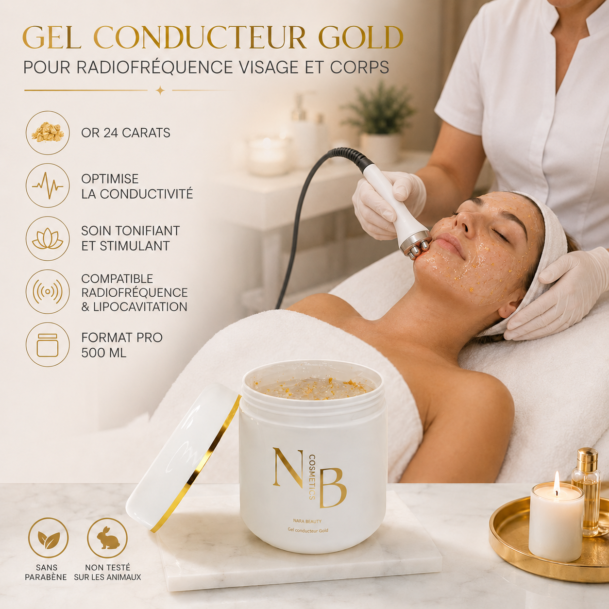 Gel conducteur visage Gold 500 ml pour radiofréquence